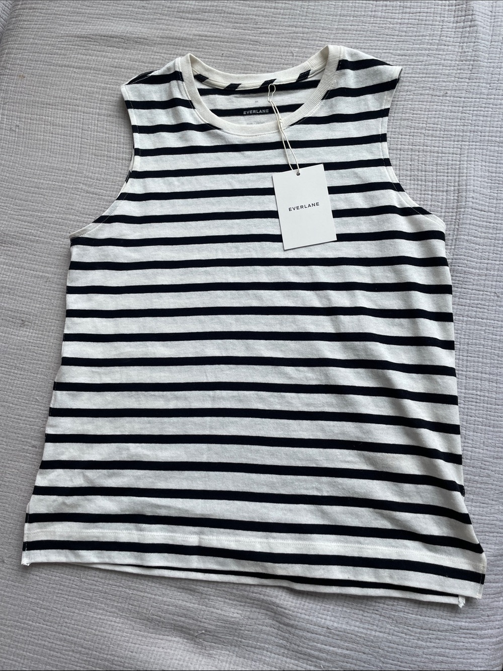 Everlane Black & White Striped Crew Neck Tank